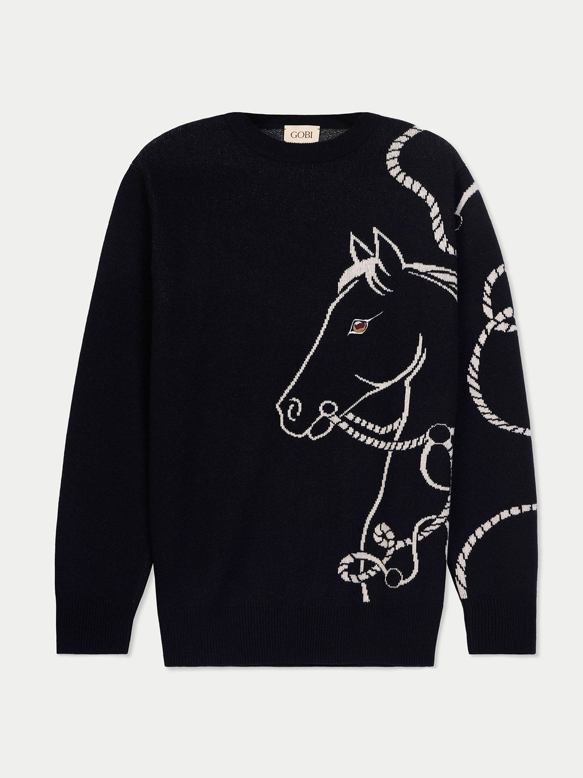 Cashmere Horse Jacquard Sweater — Black