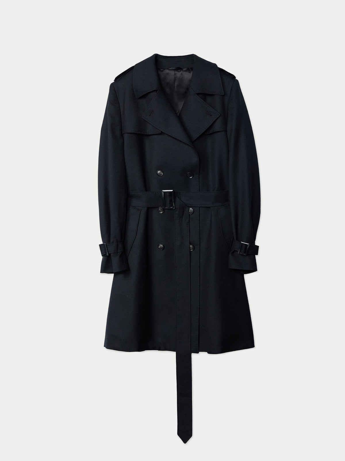 Double Breasted Cashmere Trench Coat — Black