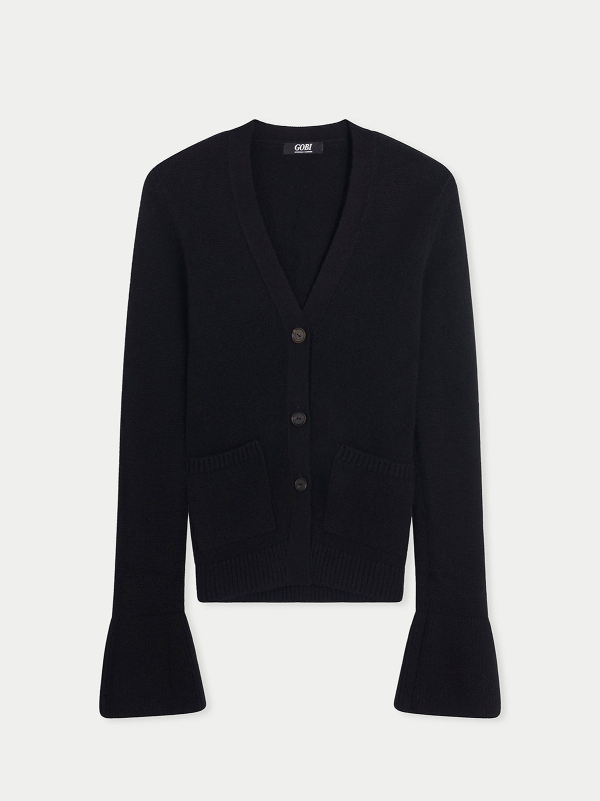 Buttoned Cashmere V-neck Cardigan — Black