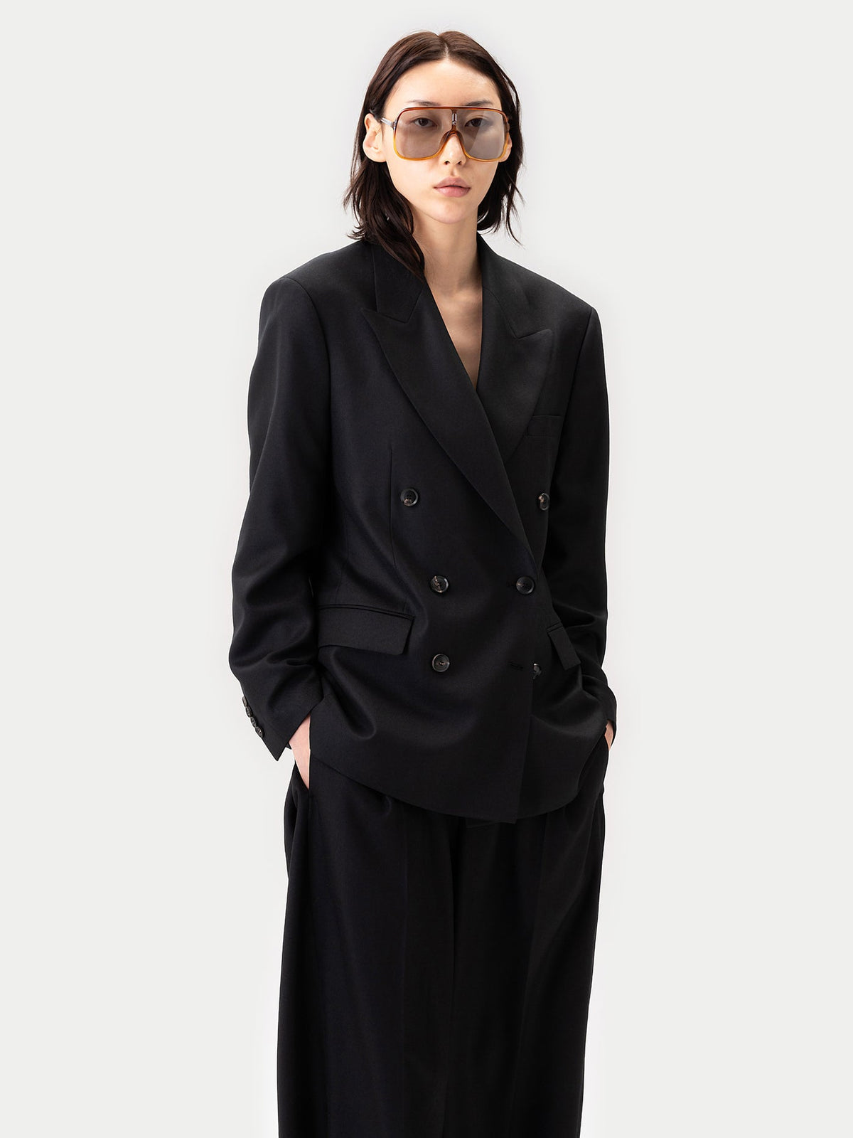 Double-breasted Cashmere Suit Blazer — Black