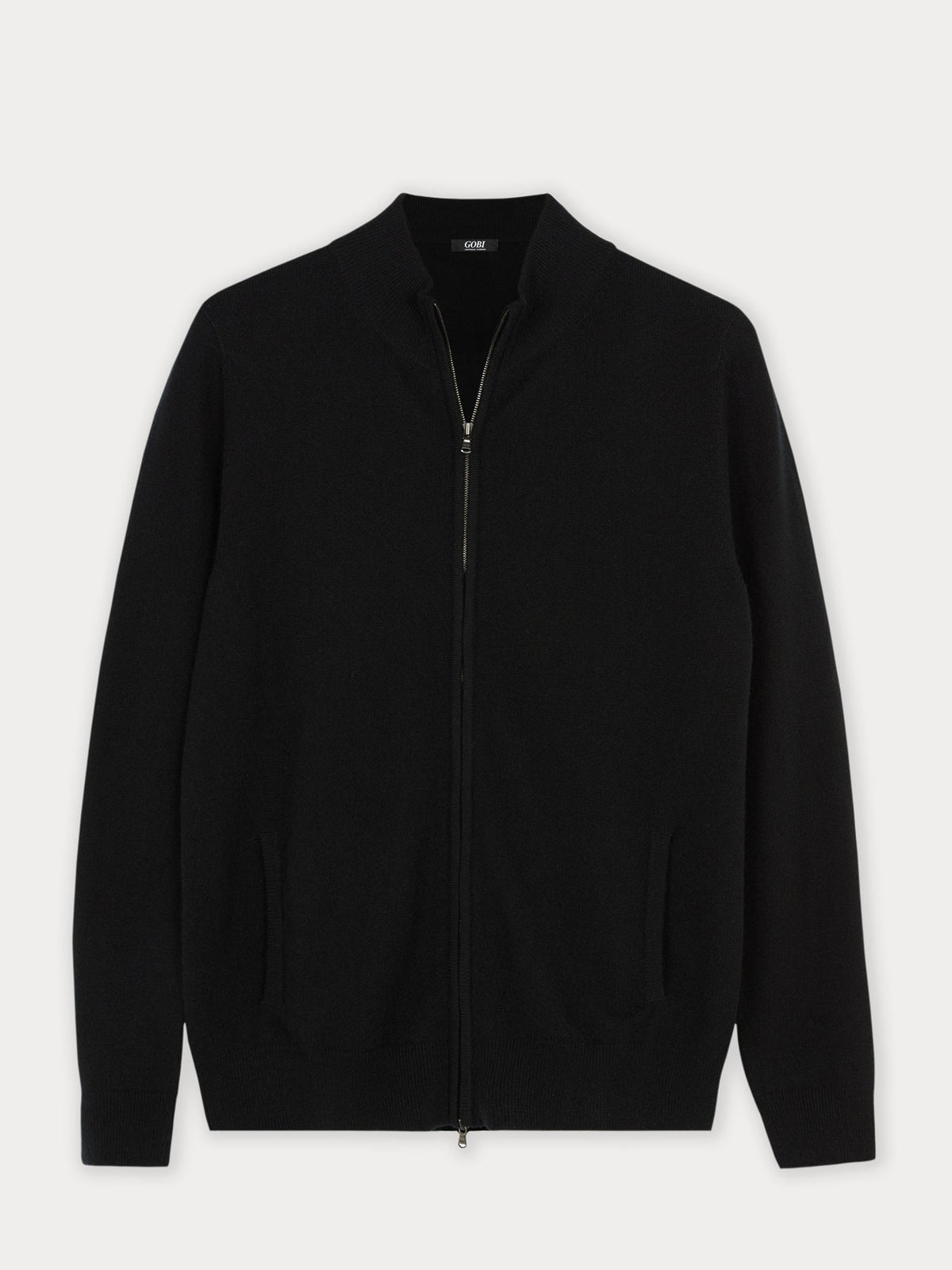 Essential Natural Color Cashmere Full-zip Cardigan — Black