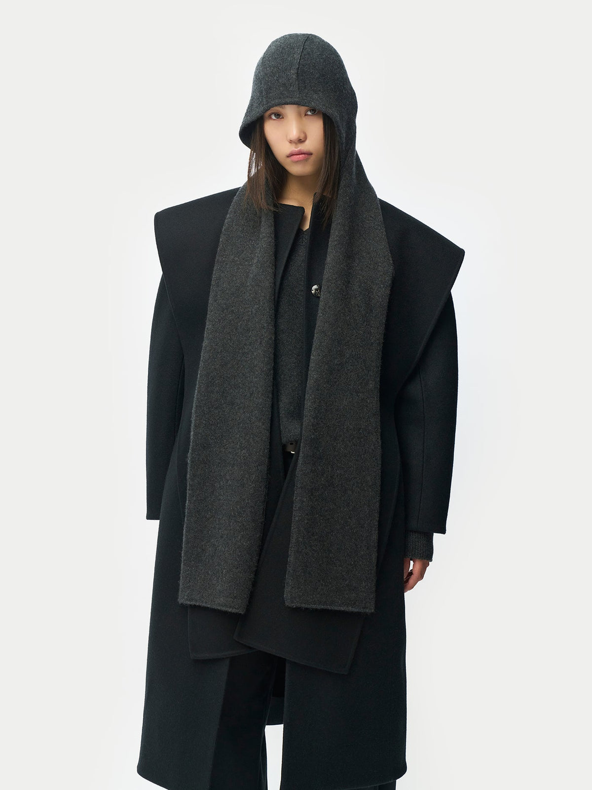 Cashmere Hooded Wrap — Black