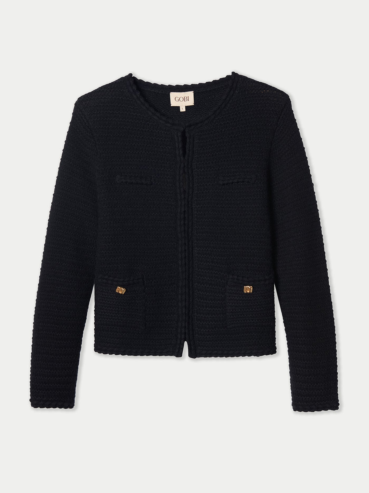 Textured Knit Cashmere Jacket-style Cardigan — Black