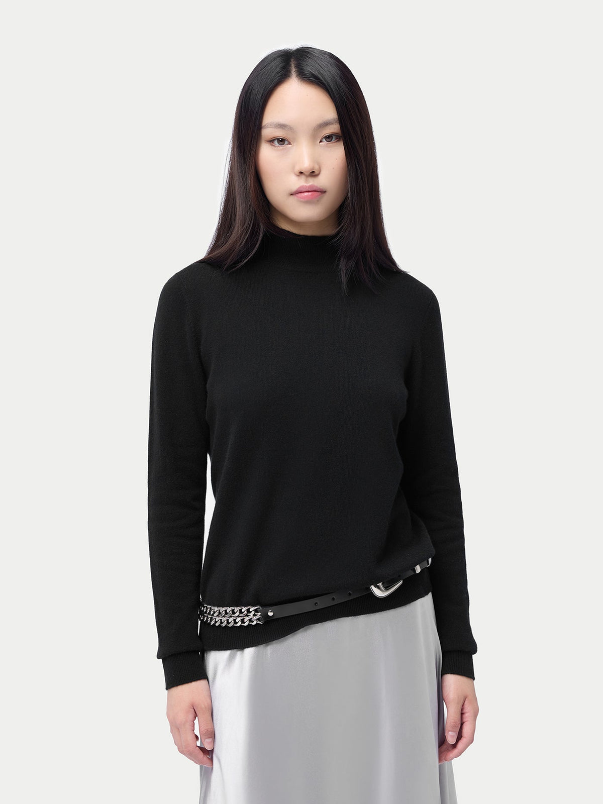 Essential Cashmere Mock Neck Sweater — Black