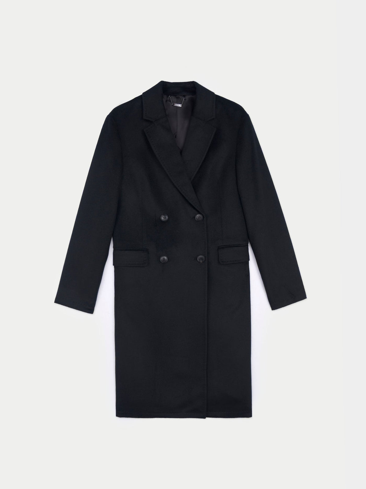 Notch Lapel Midi-length Cashmere Coat — Black