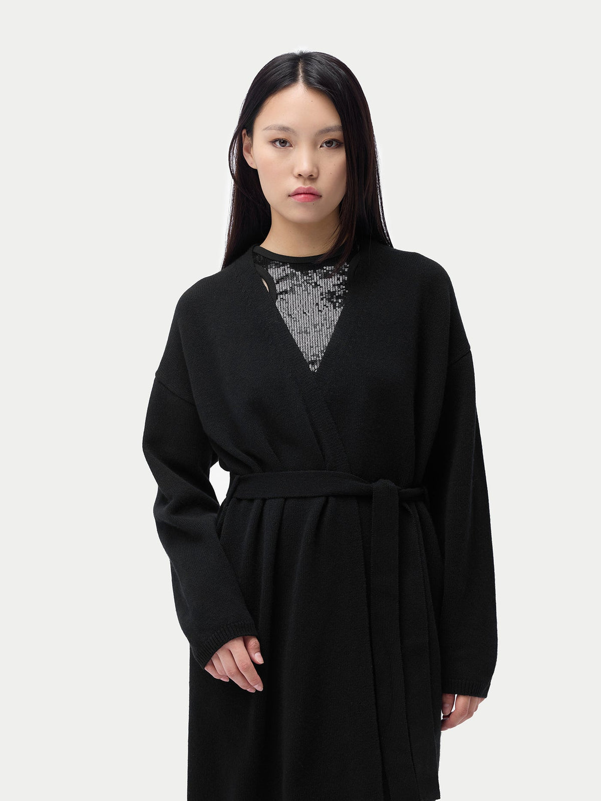 Long Maternity Cashmere Robe — Black