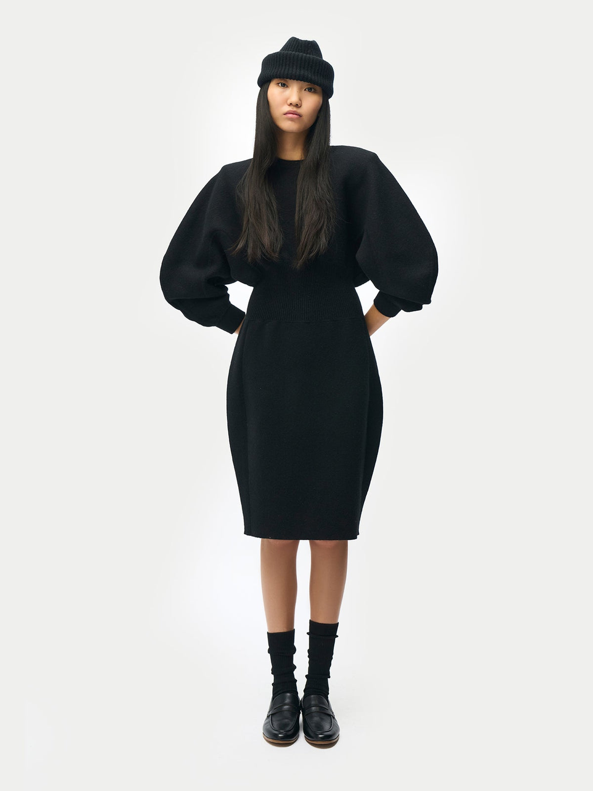 Cashmere Sculptural Dress — Black