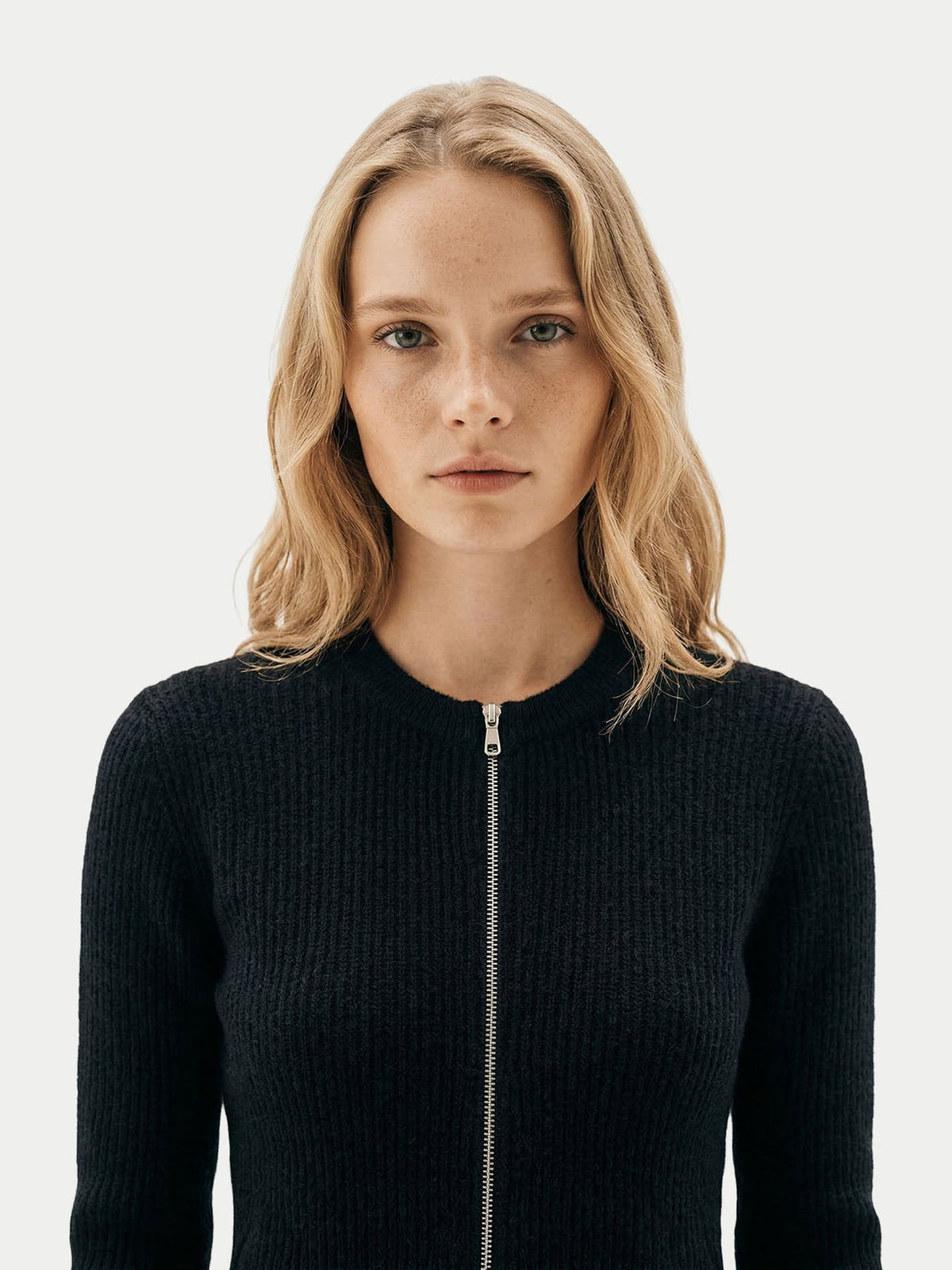 Cashmere Two-way Zip Cardigan — Black