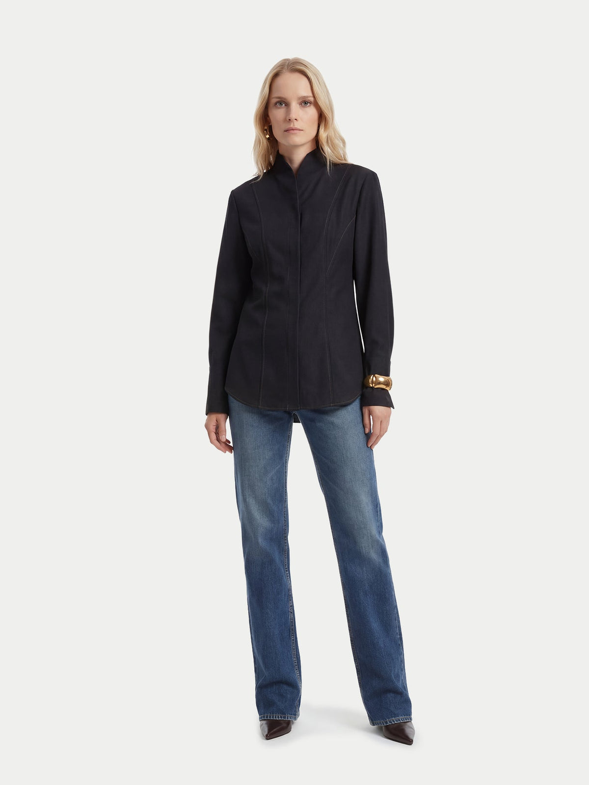 Cashmere Stand-collar Shirt — Black