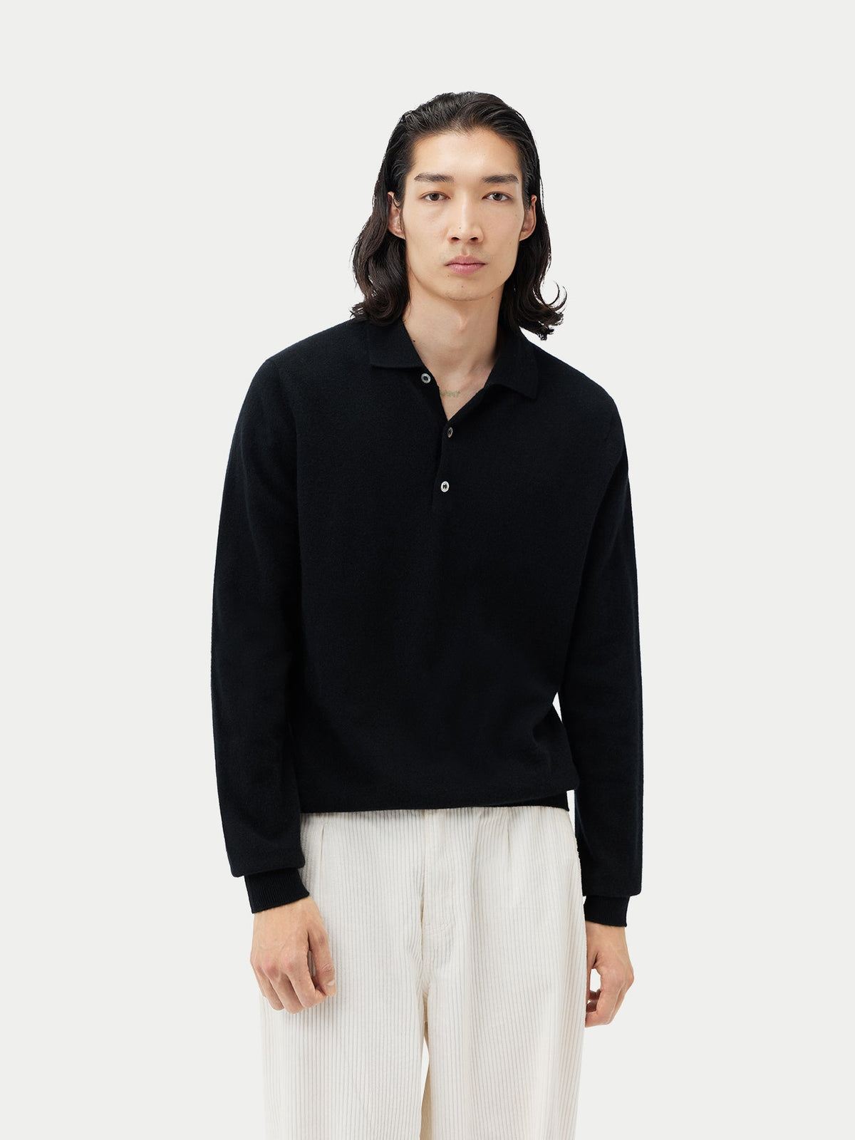 Essential Cashmere Polo Sweater — Black