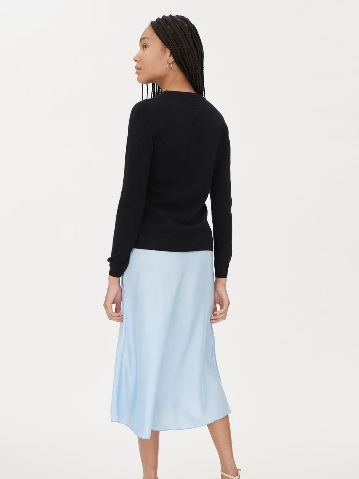 Cashmere Crew Neck Button Cardigan — Black