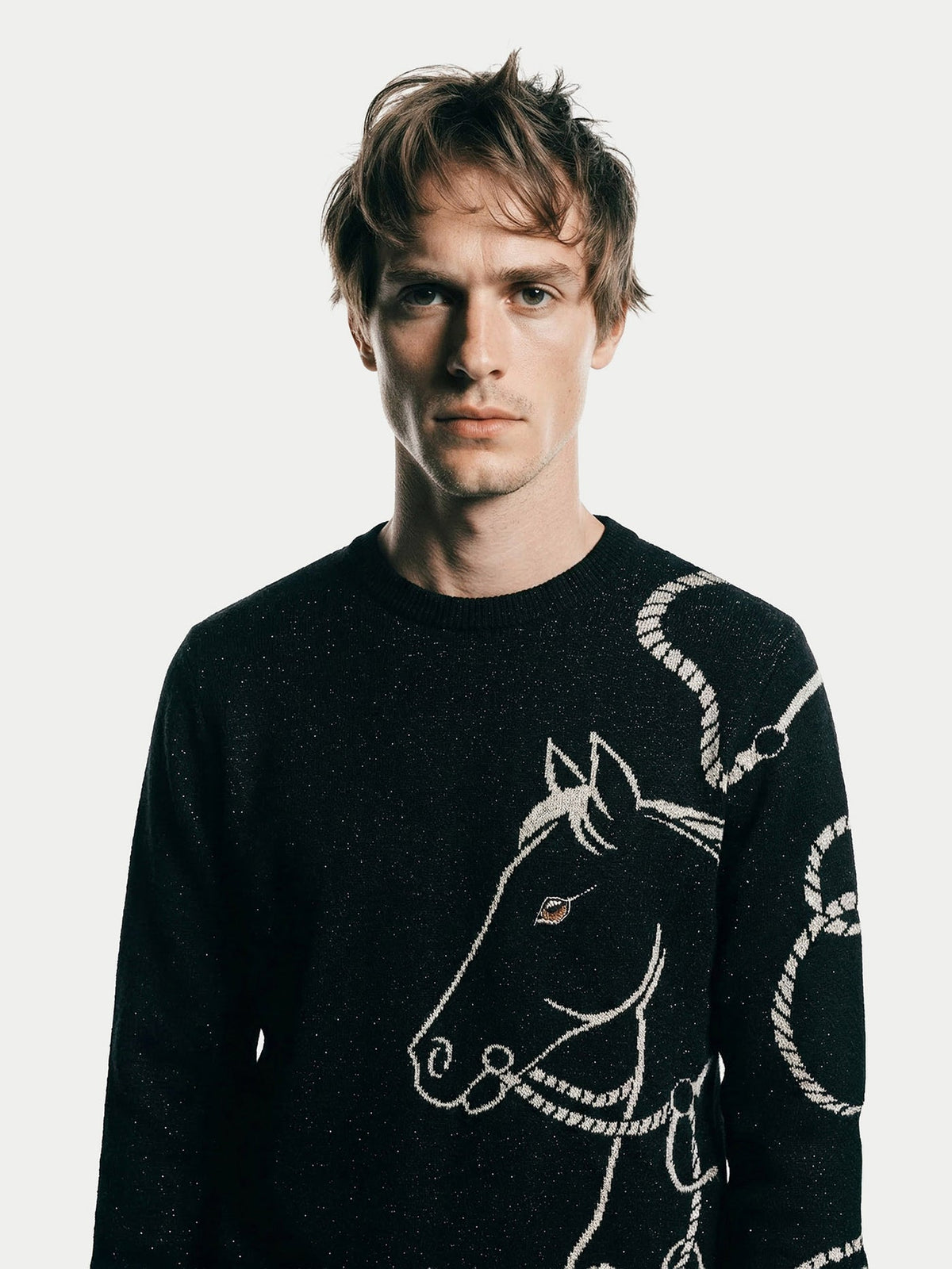 Cashmere Horse Jacquard Sweater — Black
