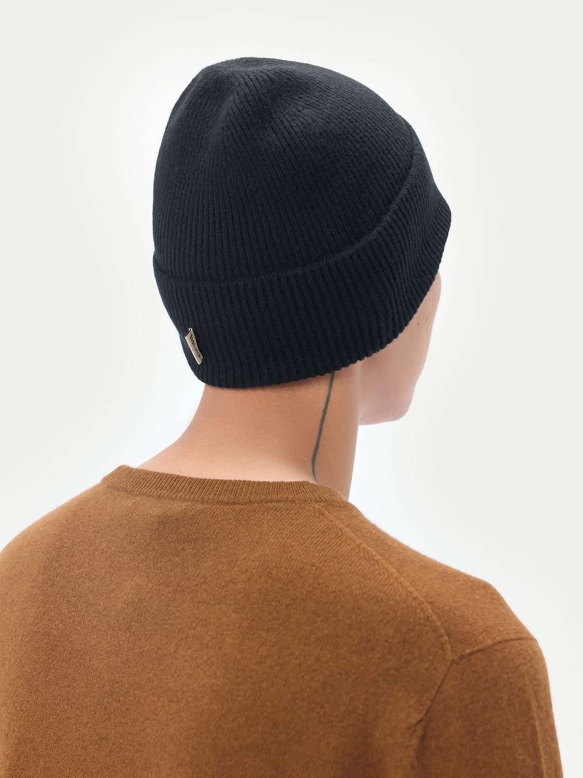 Cashmere Rib Knit Beanie — Black