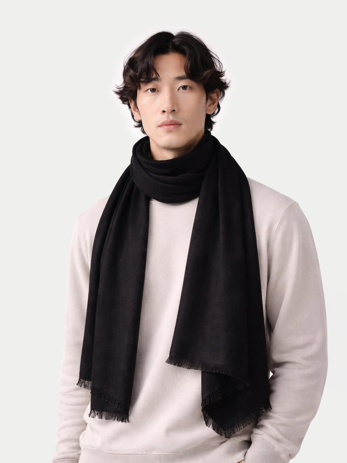 Lightweight Cashmere Woven Scarf — Black