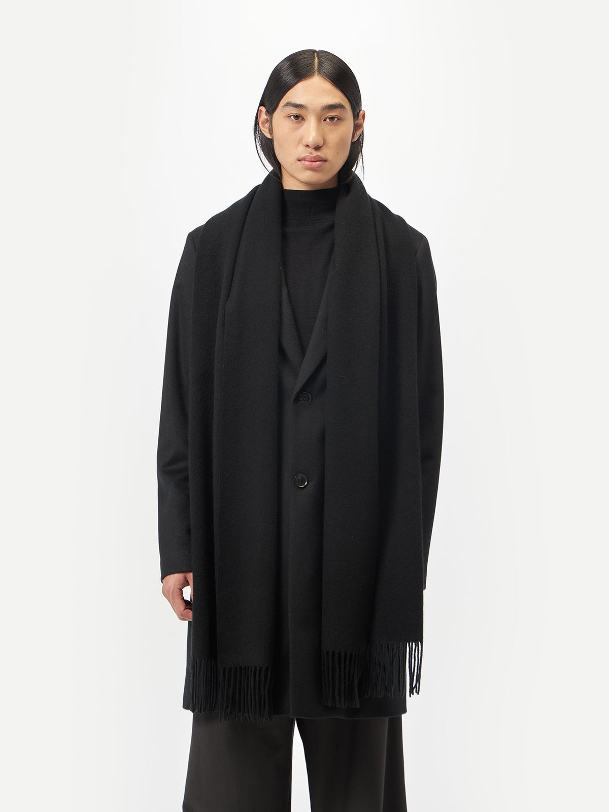 Oversized Cashmere Woven Scarf — Black