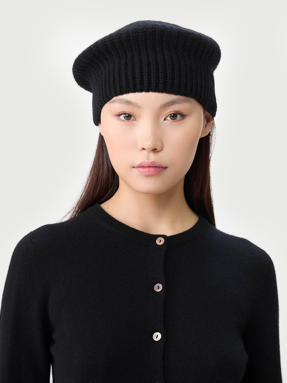 Textured Knit Beret — Black