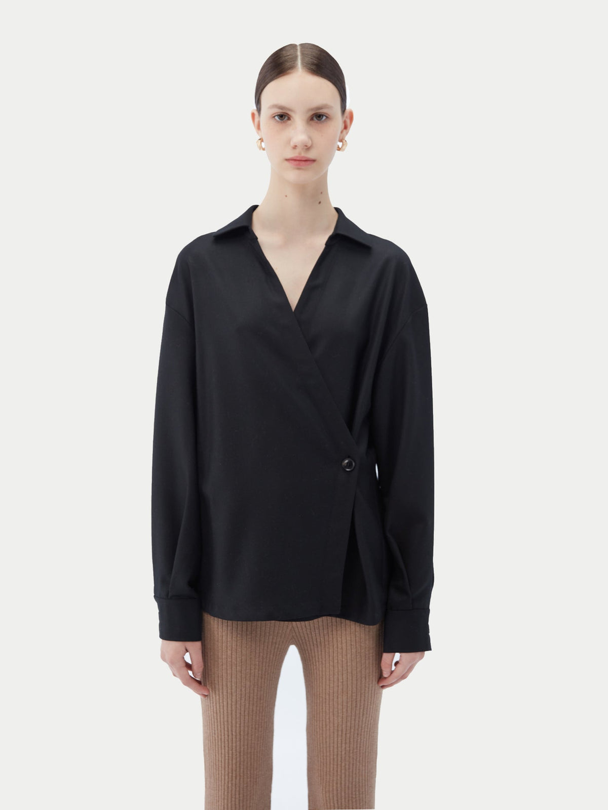 Cashmere Wrap Shirt — Black