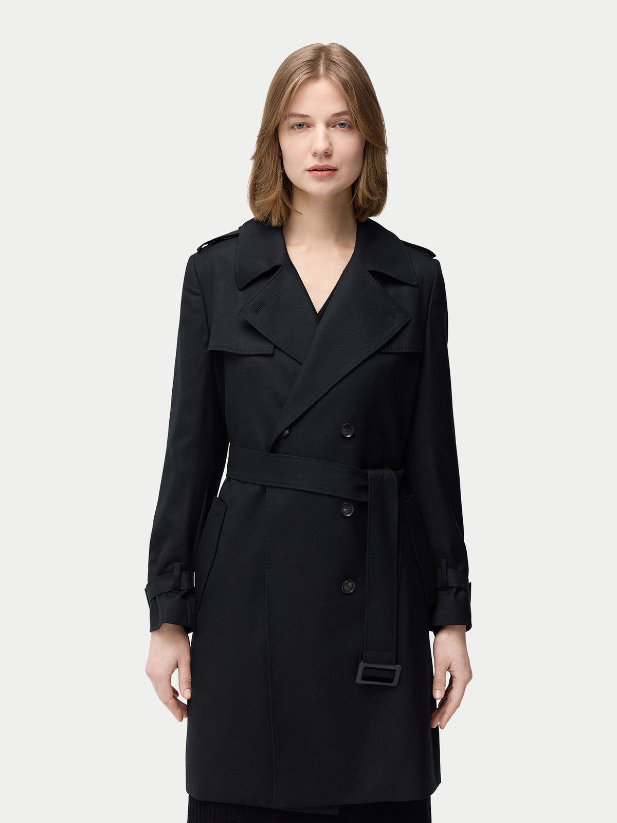 Double Breasted Cashmere Trench Coat — Black