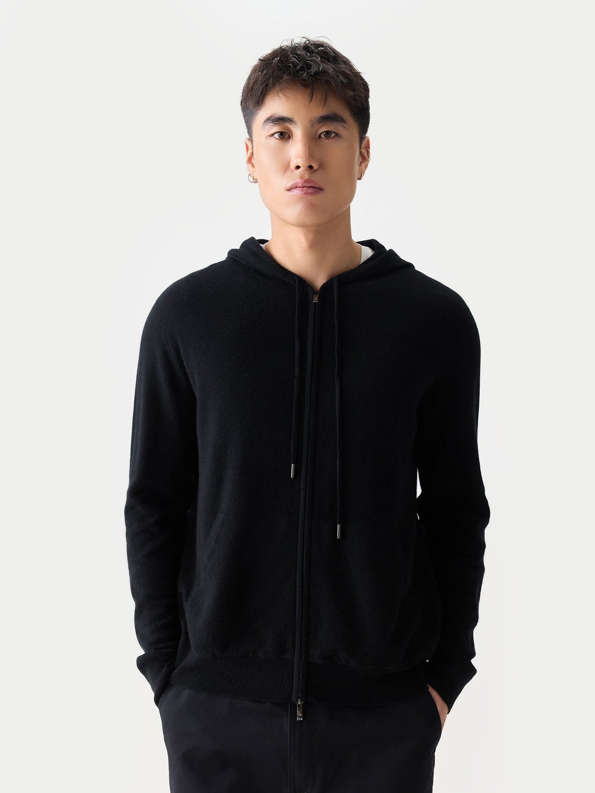 Men's Zip-up Cashmere Hoodie — Black