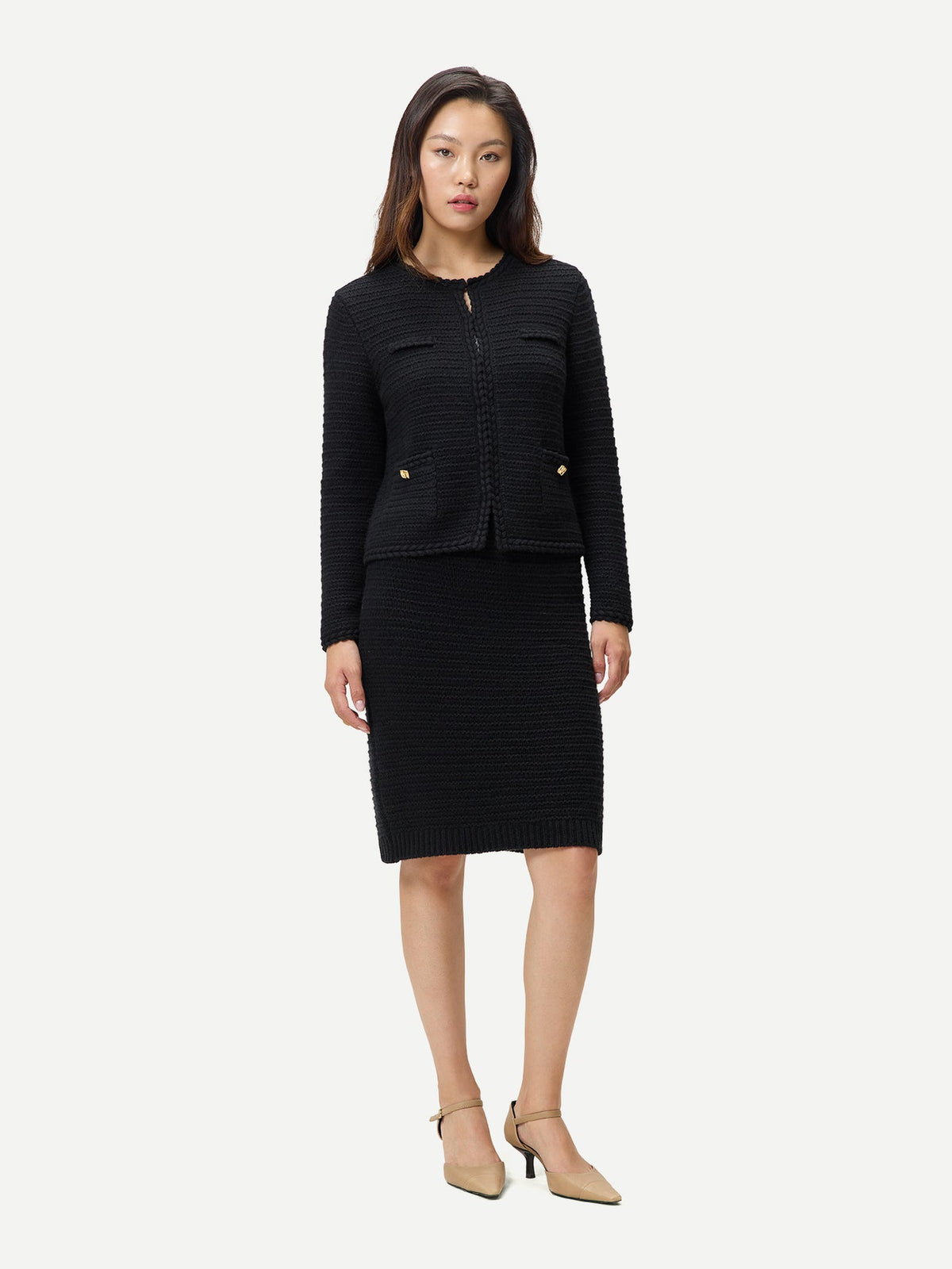 Natural Color Cashmere Sheath Skirt — Black