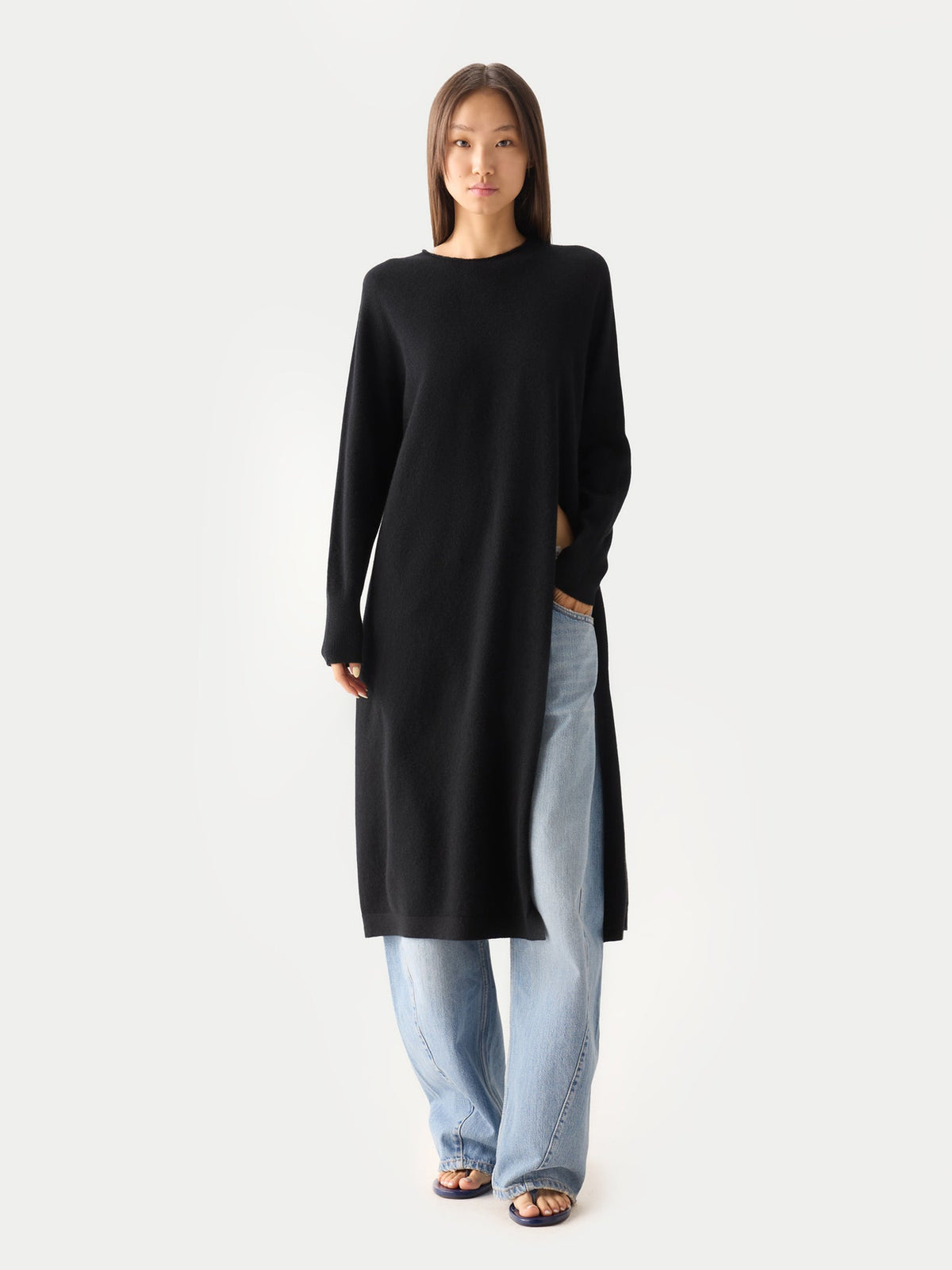 Cashmere Side-slit Maxi Dress — Black
