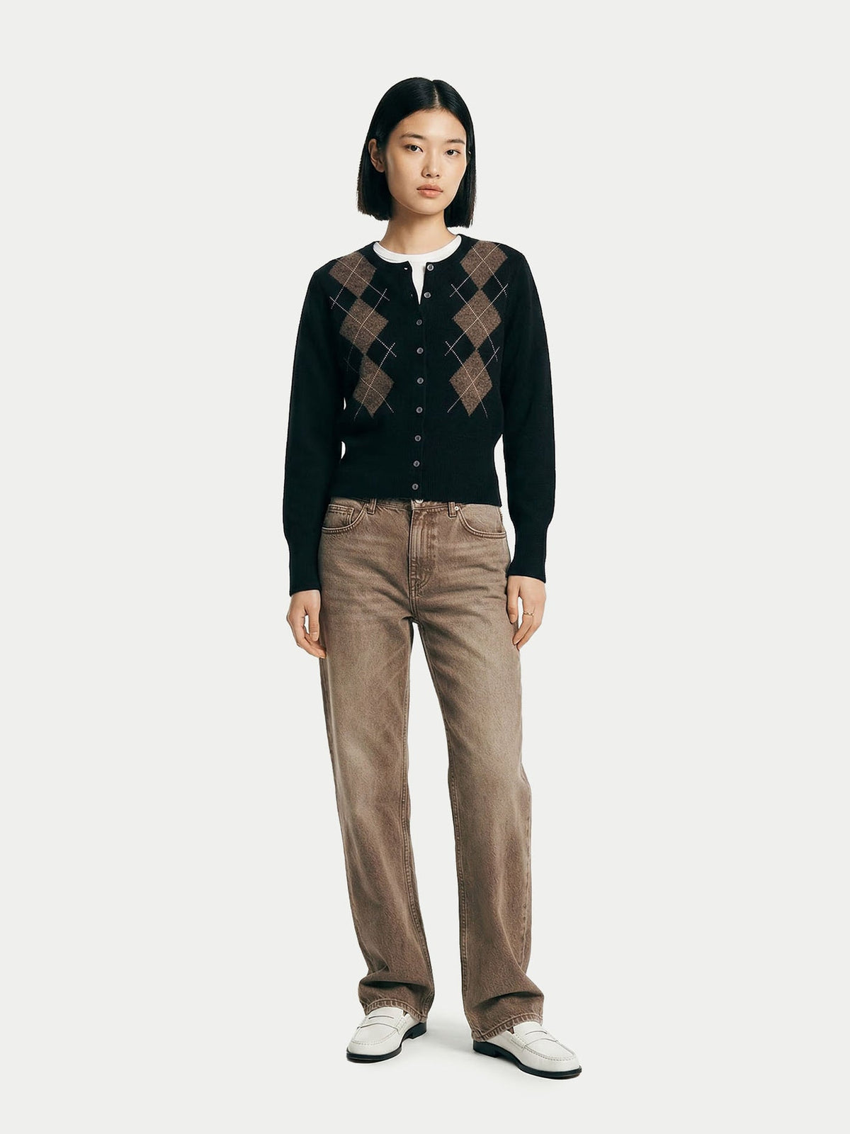 Cashmere Argyle Cardigan — Black