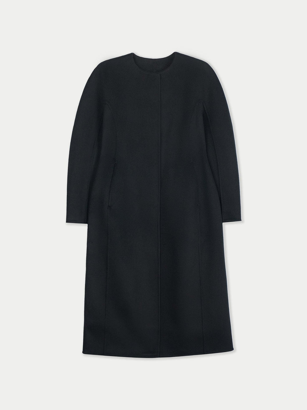 Oval-sleeve Cashmere Coat — Black