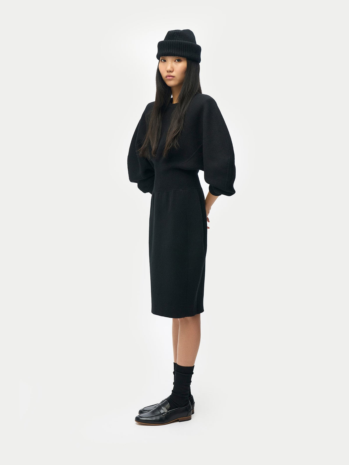 Cashmere Sculptural Dress — Black
