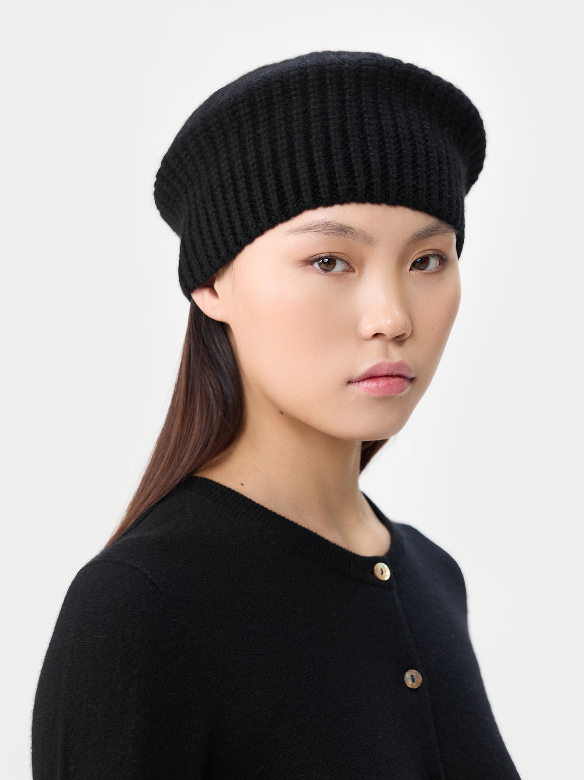 Textured Knit Beret — Black