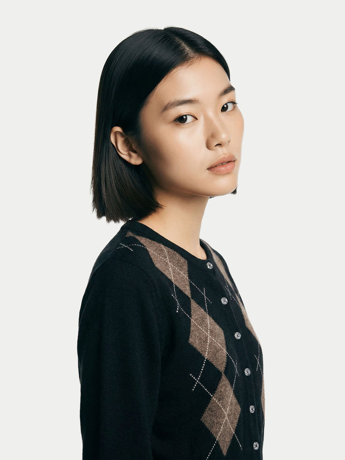Cashmere Argyle Cardigan — Black