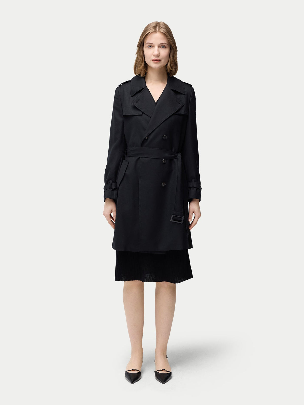 Double Breasted Cashmere Trench Coat — Black