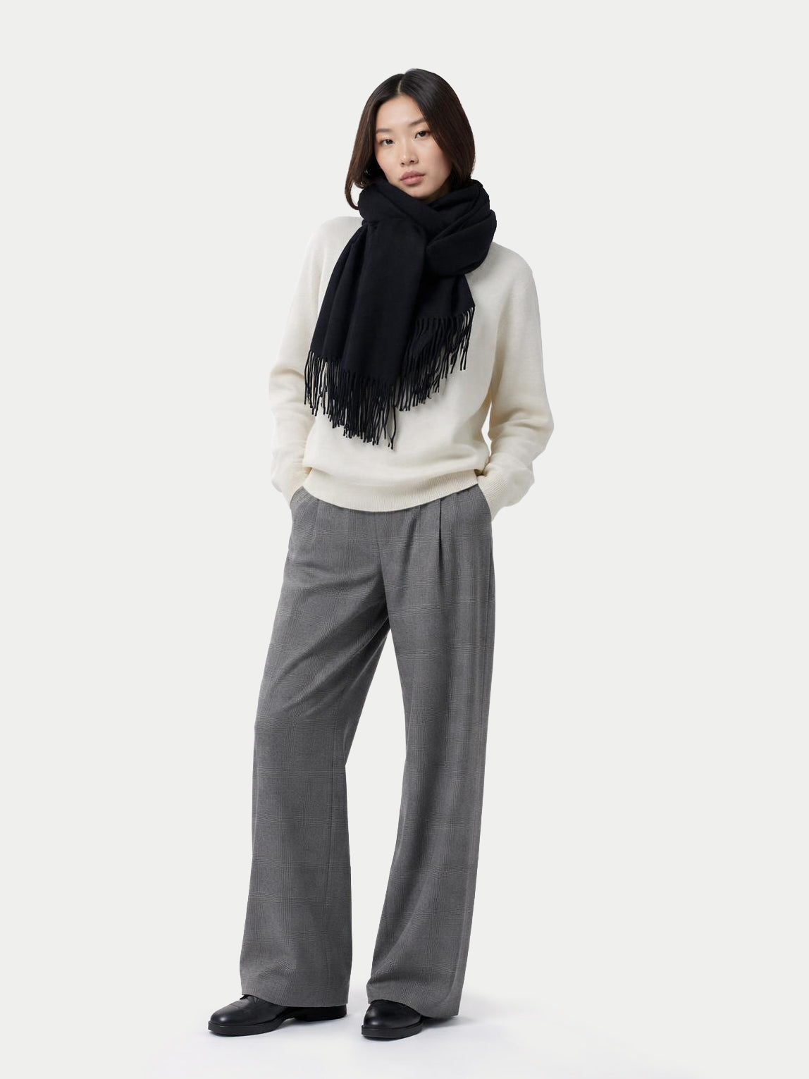 Wide Fringe Scarf — Black