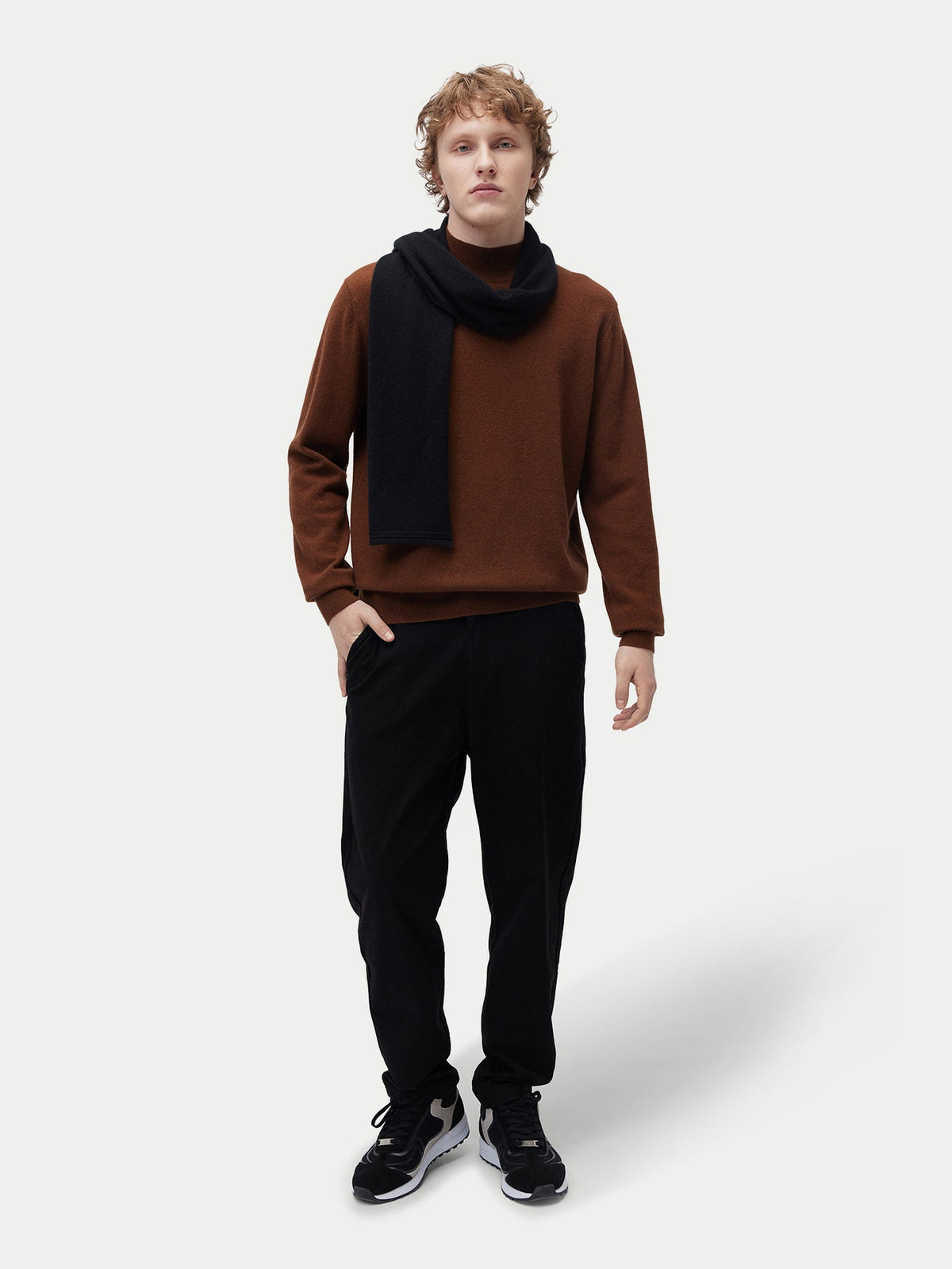 Cashmere Jersey Knit Scarf — Black