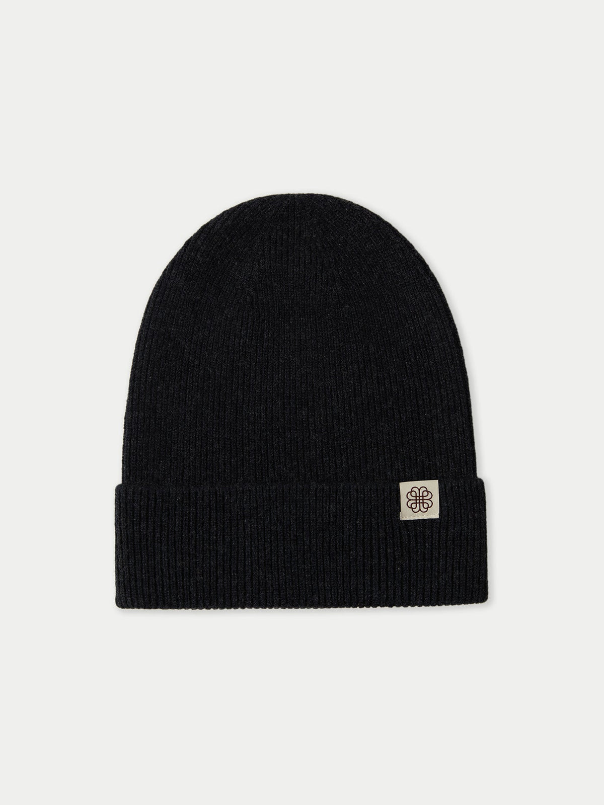 Cashmere Rib Knit Beanie — Black