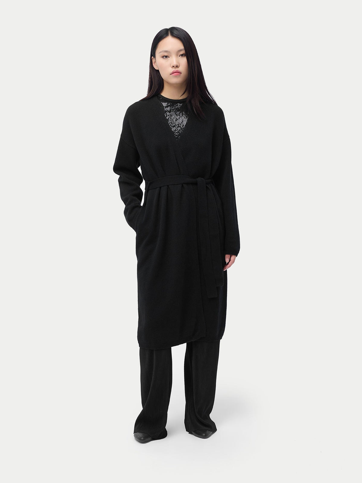 Long Maternity Cashmere Robe — Black