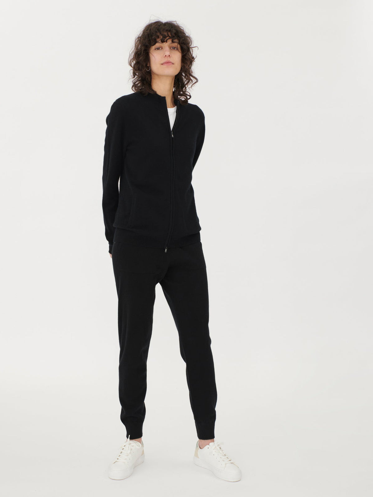 Essential Natural Color Cashmere Full-zip Cardigan — Black