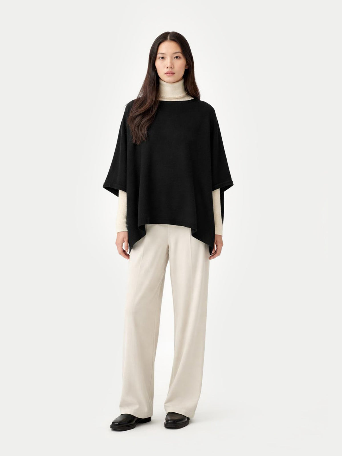 Boat-neck Cashmere Poncho — Black