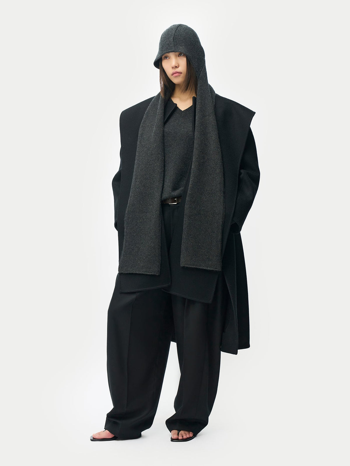 Cashmere Hooded Wrap — Black
