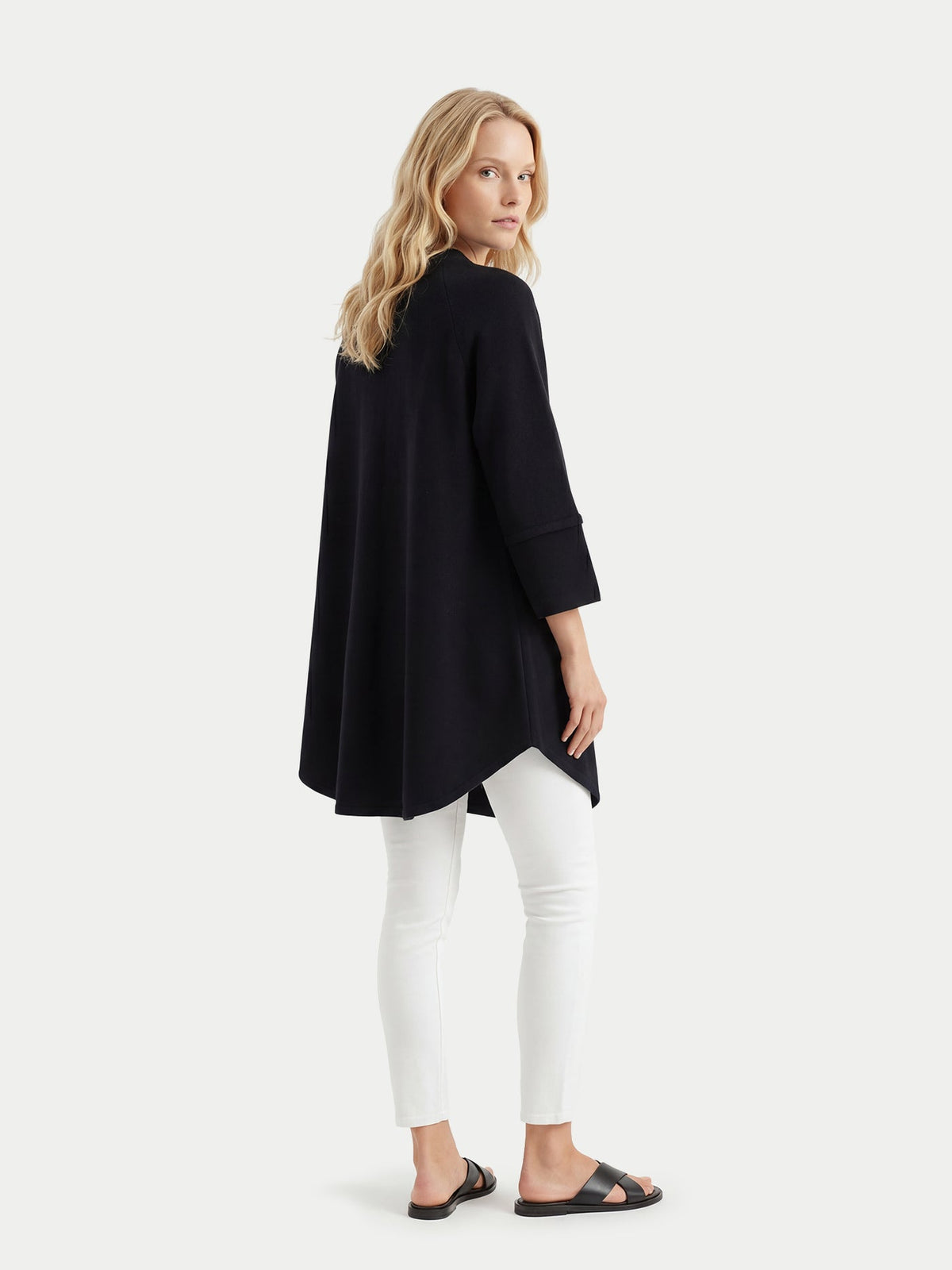 Cashmere Button-front Poncho — Black