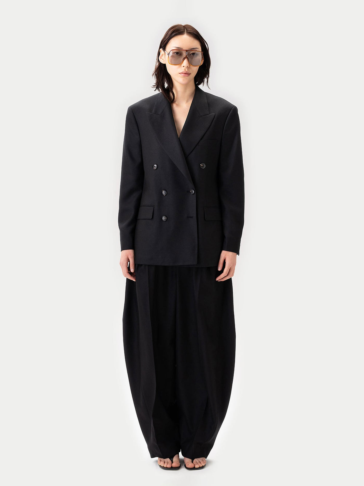 Double-breasted Cashmere Suit Blazer — Black