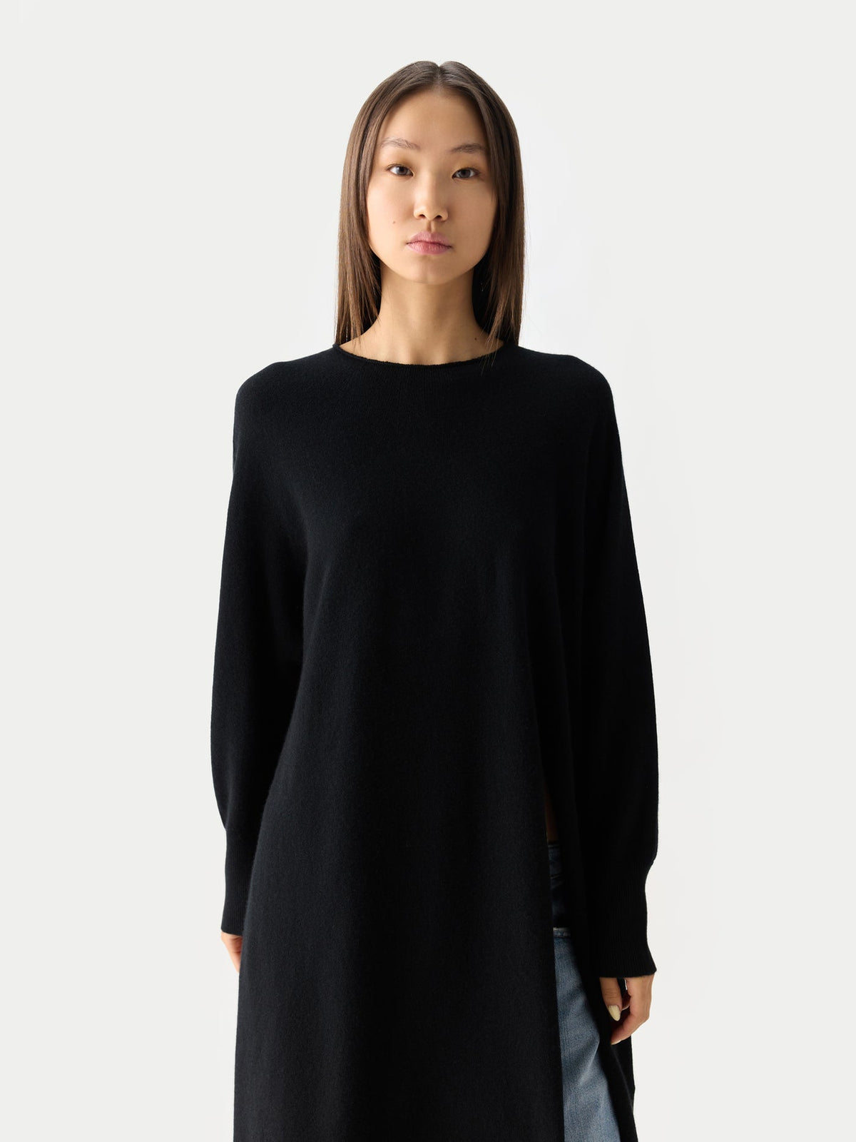 Cashmere Side-slit Maxi Dress — Black