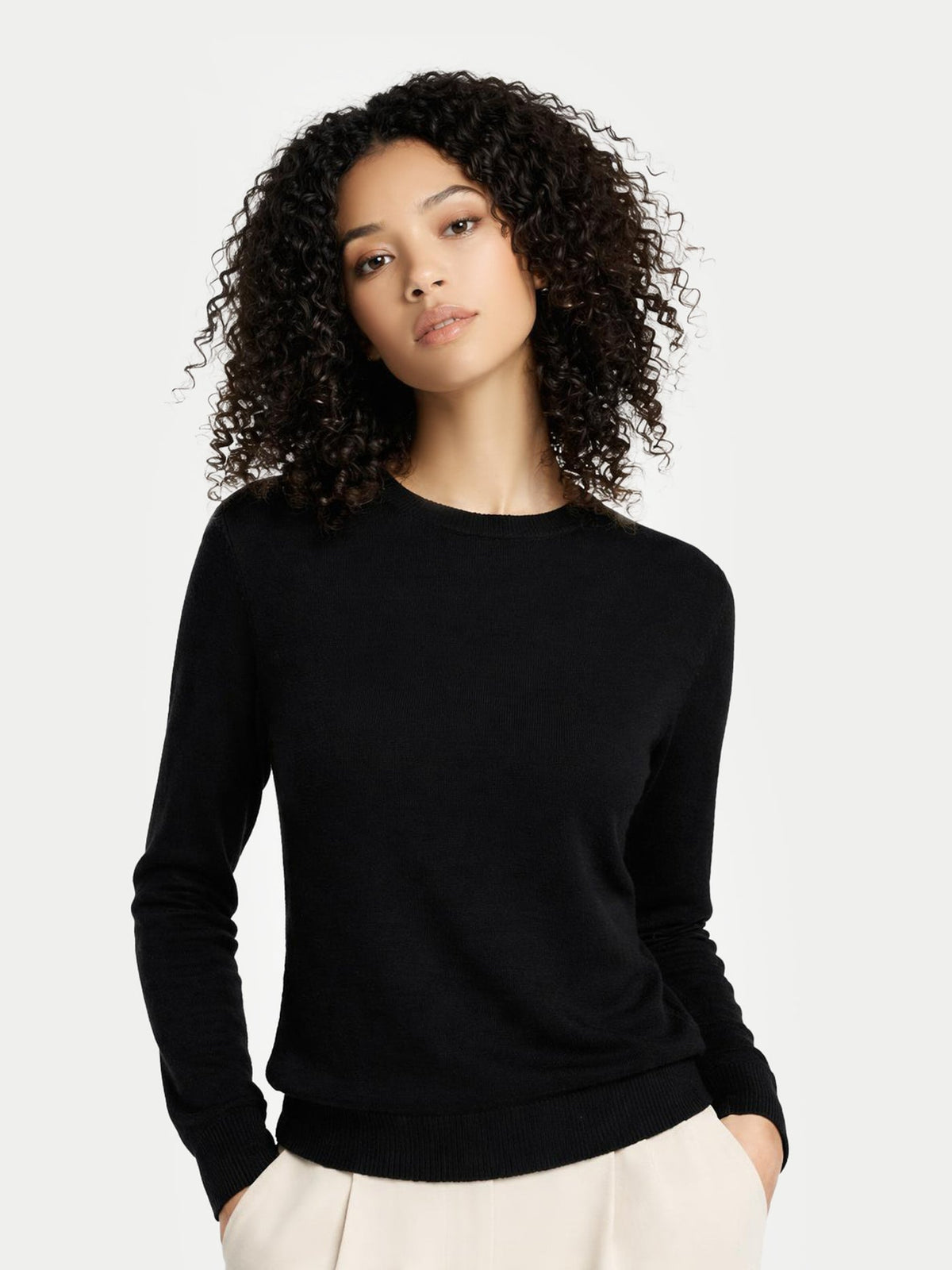 Timeless Cashmere Crewneck Sweater — Black