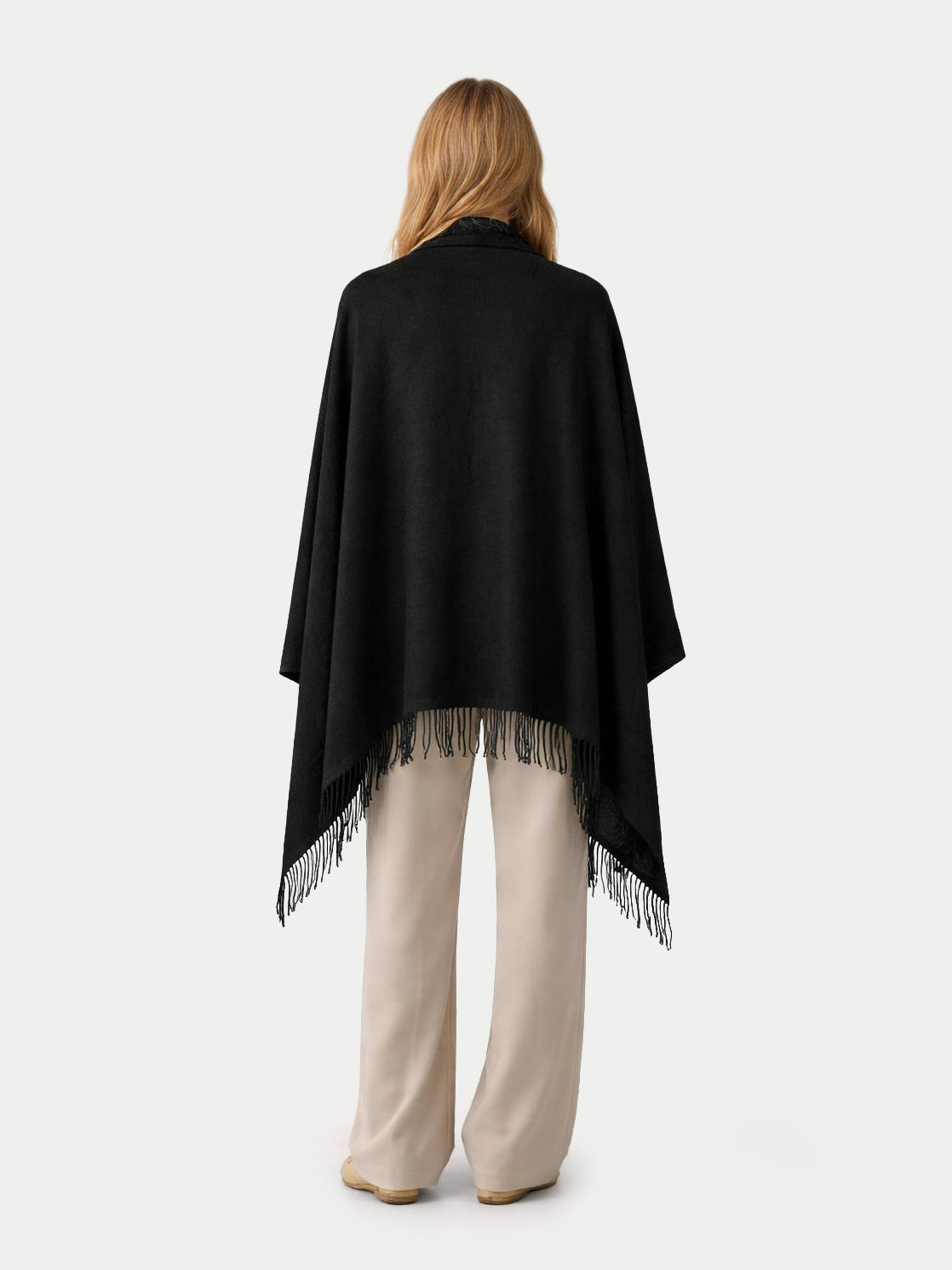Cashmere Large Blanket With Fringe — Black