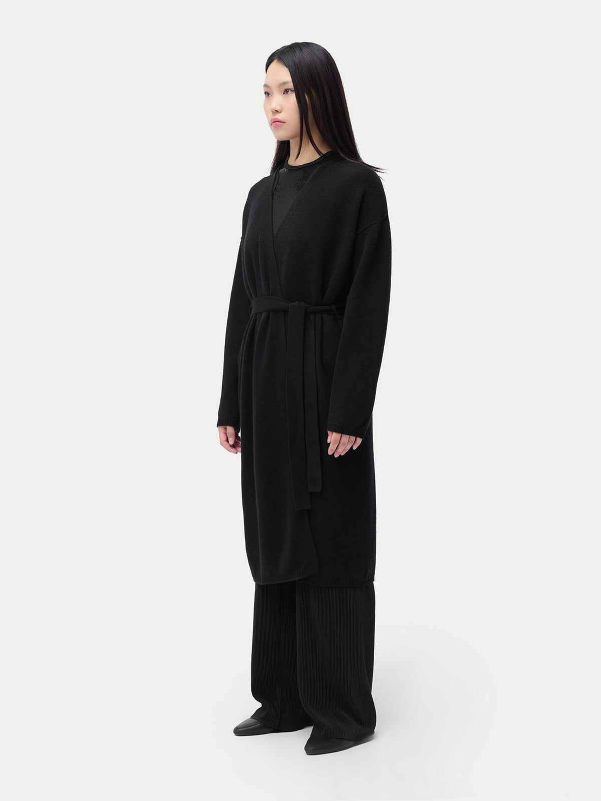 Long Maternity Cashmere Robe — Black
