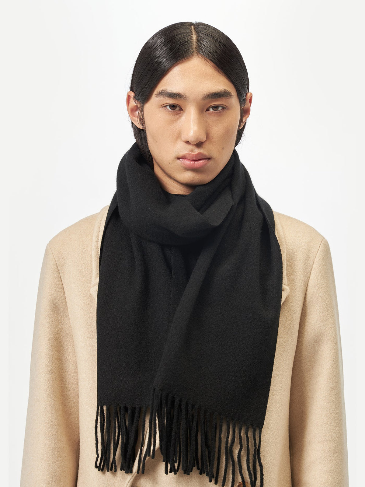 Cashmere Fringed Scarf — Black