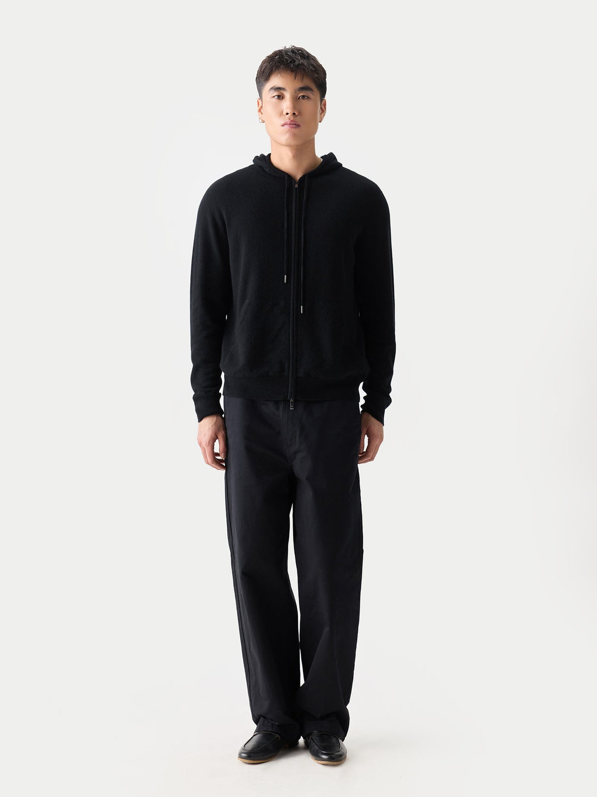Men's Zip-up Cashmere Hoodie — Black