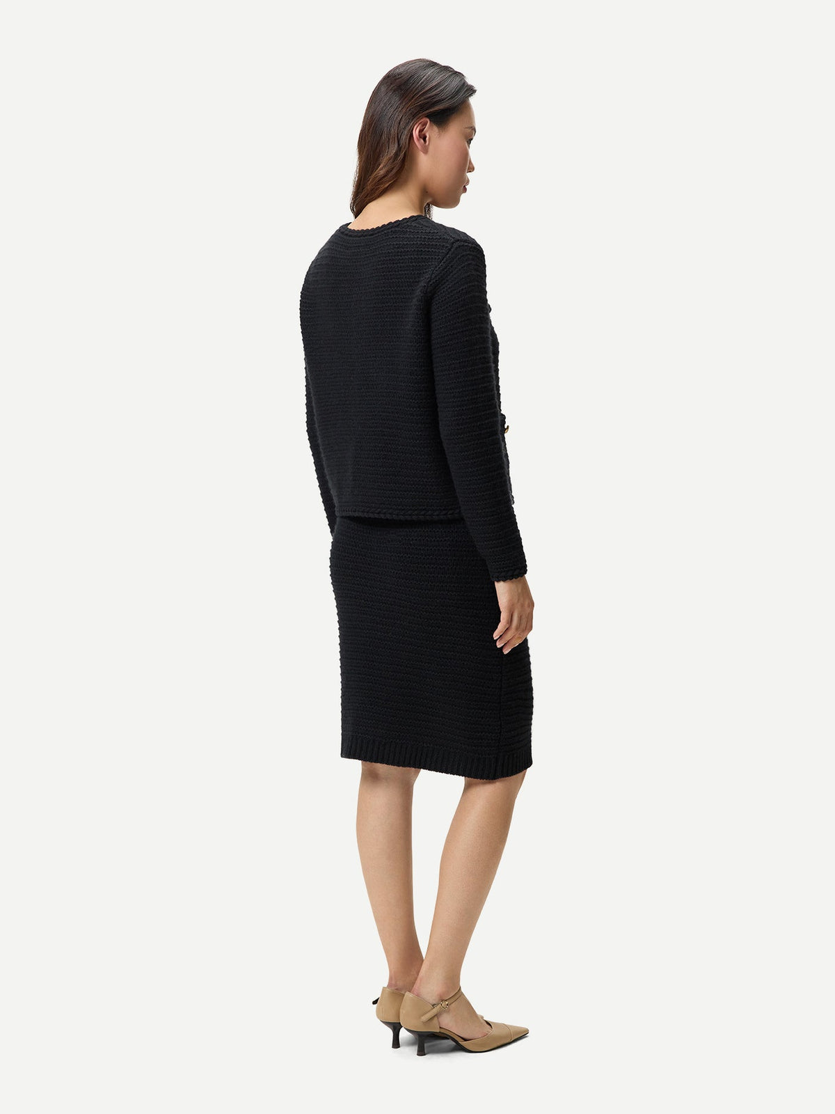 Textured Knit Cashmere Jacket-style Cardigan — Black