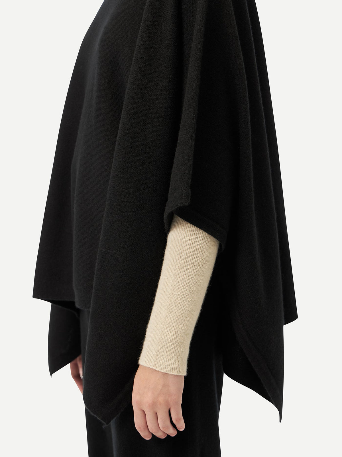 Boat-neck Cashmere Poncho — Black