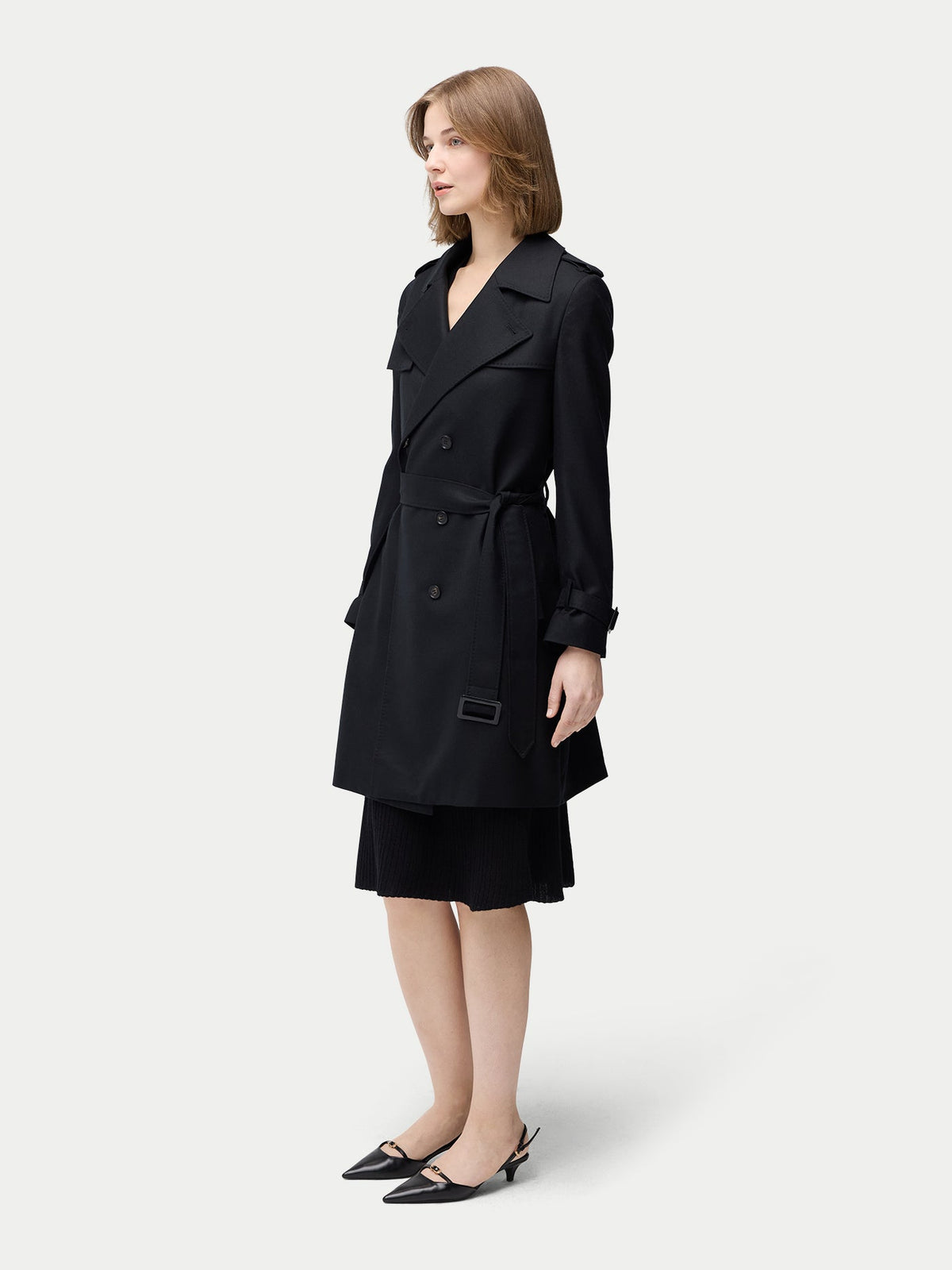 Double Breasted Cashmere Trench Coat — Black