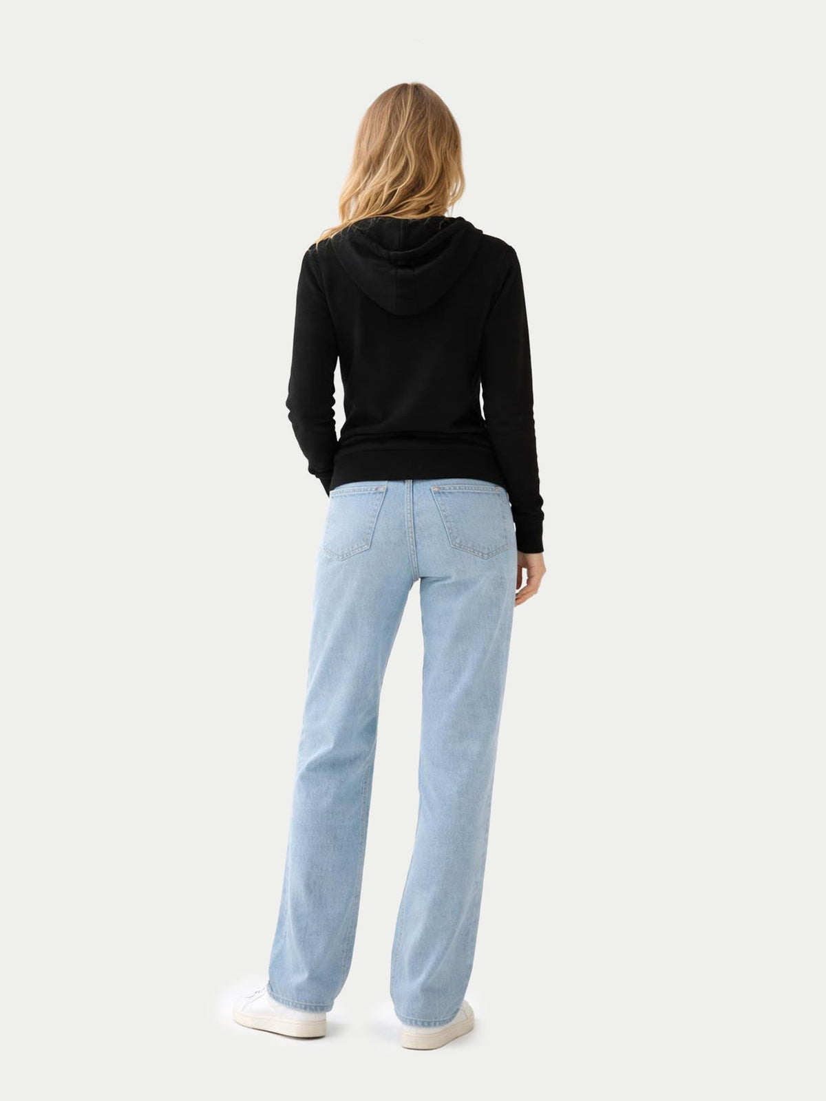 Woman Zipper Hoodie With Smiley Pocket — Black